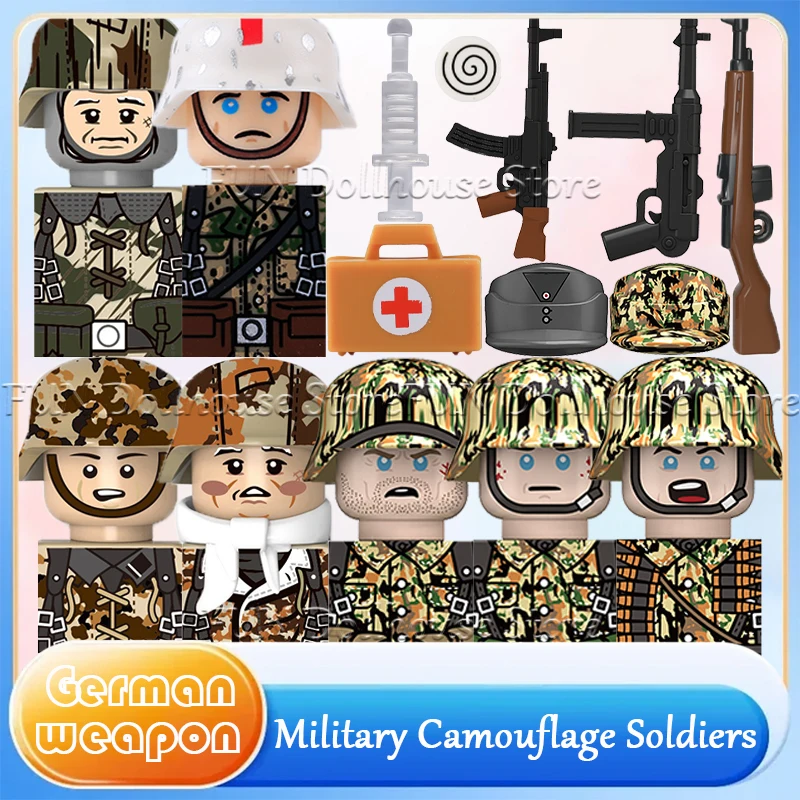 Figuras de Soldados Militares Alemanes con Camuflaje de Nieve, Accesorios para Bloques de Construcción, Paracaidistas, Médico, Infantería, Pistola MP40, Ladrillos DIY, Juguete para Niños
