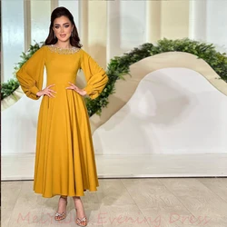 Meiyijia O-Neck Pleats Beaded A-Line Long-Sleeves Ankle-Length فستانسهرة Arabia Sexy Evening Birthday Club Outfits Summer2024