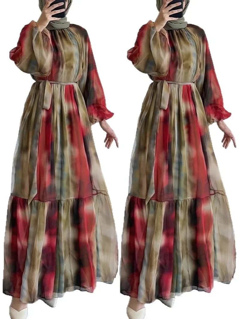 فستان مسلم عباية نسائية عيد التعادل صبغ طباعة فساتين الدانتيل دبي جلابية قفطان المغرب فيستدوس رداء عربي طويل رمضان 2026