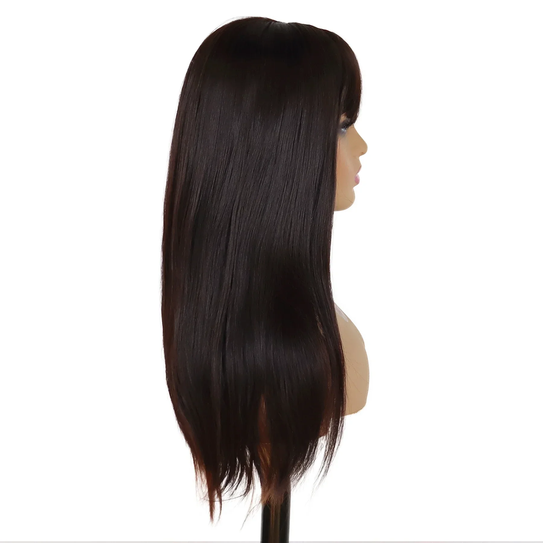 Wig lurus panjang sintetis dengan poni rambut alami Wig cokelat untuk rambut putih wanita pesta harian Cosplay Lolita tahan panas