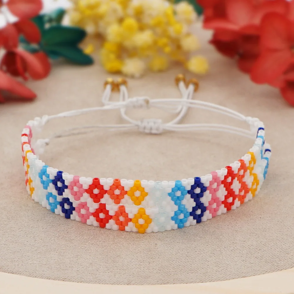 Rice bead bracelet Flowers Design Originality Gradient Hand knitting Bohemia Adjustable Fashion Simple Beaded bracelet