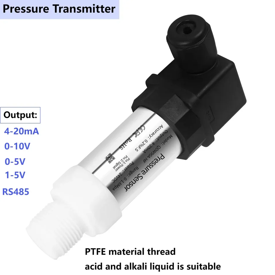 QDW90A-HF 0-500Kpa NPT1/4 PTFE Thread Stainless Steel Pressure Sensor Resistant to Strong Acids and Alkalis IP65