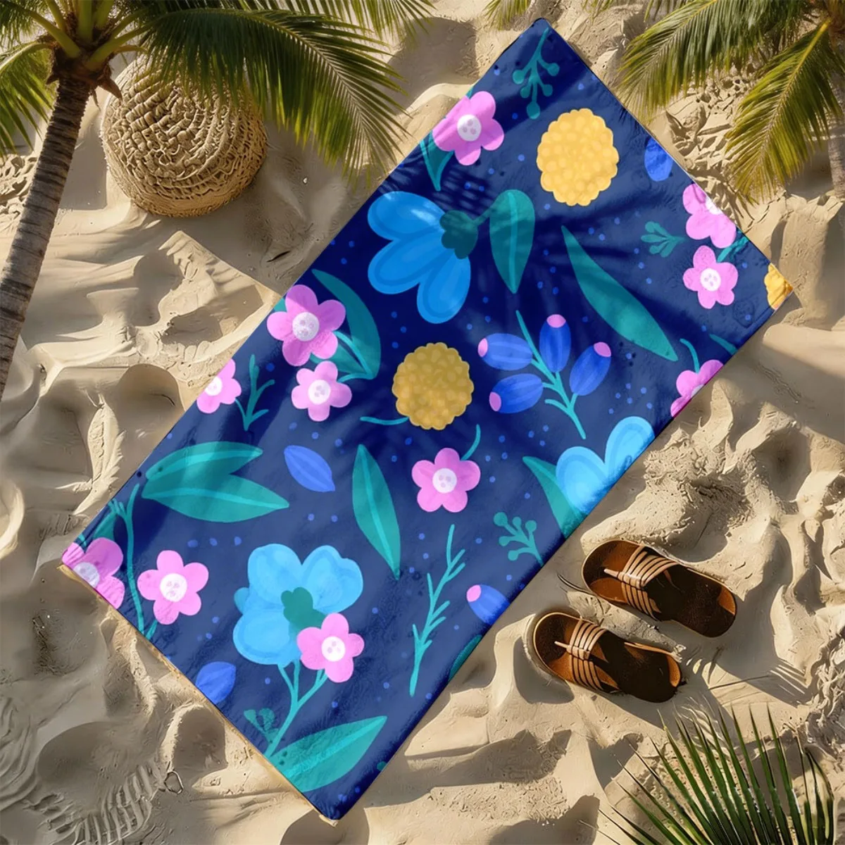 Blue floral berry theme polyester microfiber beach towel is highly absorbent, suitable for swimming and beach outings