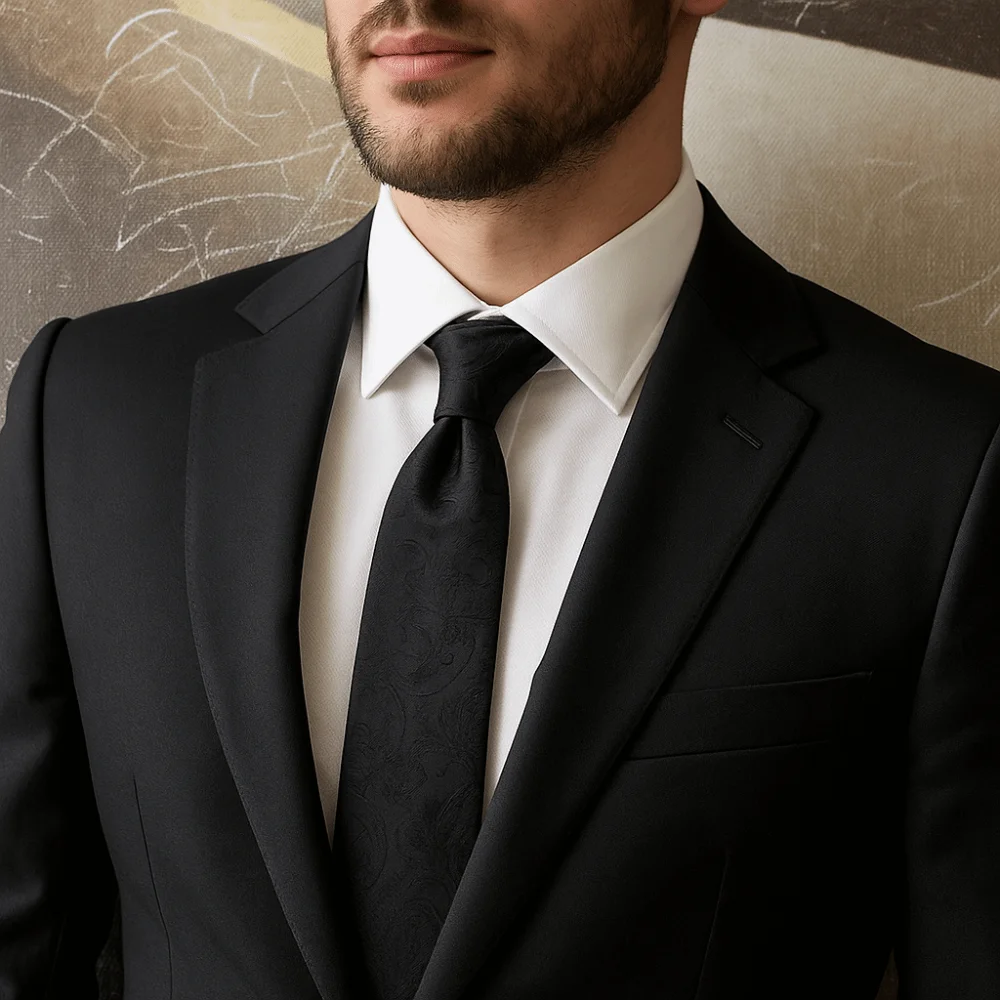 

Fashion Solid Color Black Necktie Floral Stripes Men Necktie Soft Adjustable Retro Cravat Shirt