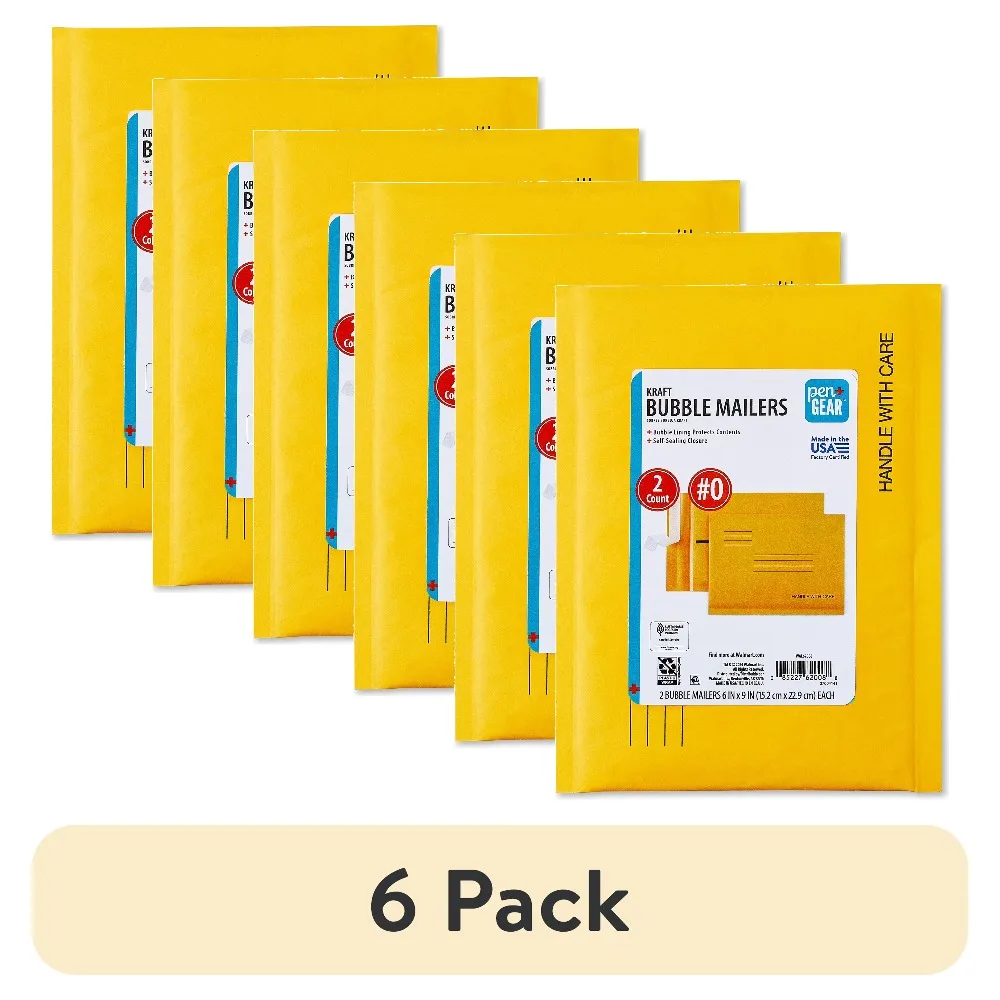 

6 x 9 Inches Self Sealing Kraft Paper Bubble Mailers Padded Envelopes Shipping Bags for Ecommerce 6 Pack and 2 Pack Options Available