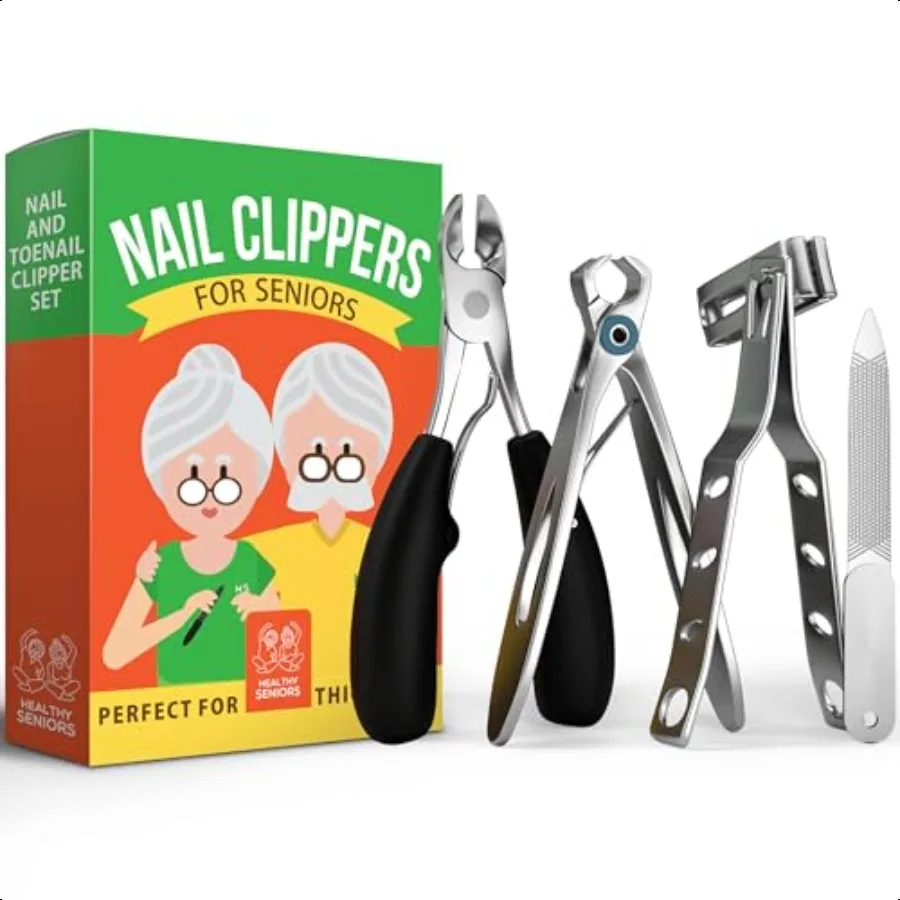 

Toenail Clippers for Seniors Thick Toenails 4Piece Heavy Duty Nail Clipper Set with Podiatrist Grade Tools Wide Jaw and Rotatin