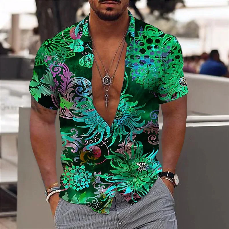 2022 Hawaii men's shirt cotton party beach casual fashion short-sleeved loose tops breathable lapel