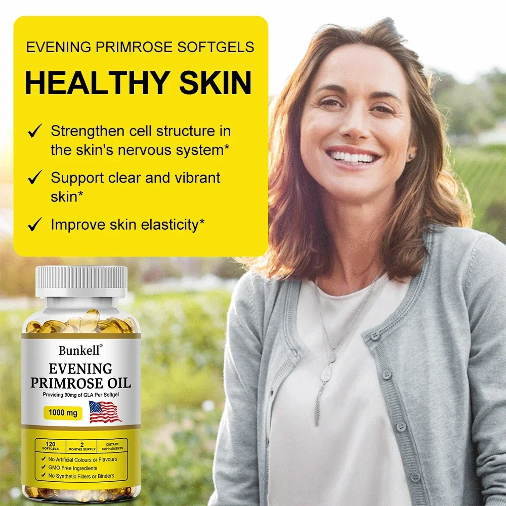 Evening Primrose Oil Capsules for Healthy Skin and Hair, Balance Hormones and Reduce Menopause