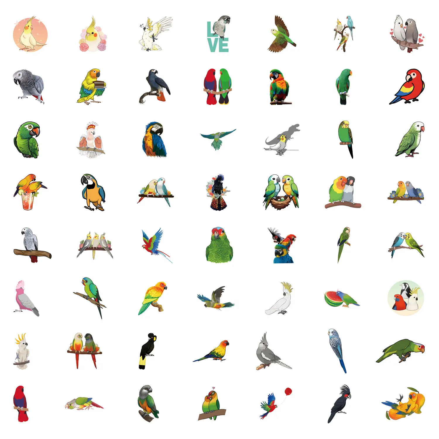 55 STKS Leuke Papegaai Huisdier Vogel Leuke Huisdier Vogel Cartoon Graffiti Decoratie Laptop Mobiele Telefoon Case Laptop Waterdichte Sticker Kinderen Speelgoed