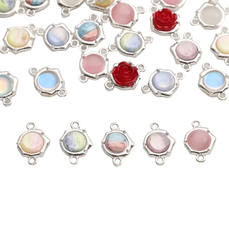 Alloy Beads Cat Eye Stone Dyed Double Hanging Pendant Beads Connectors DIY Jewelry Bracelet Necklace Earrings Accessories