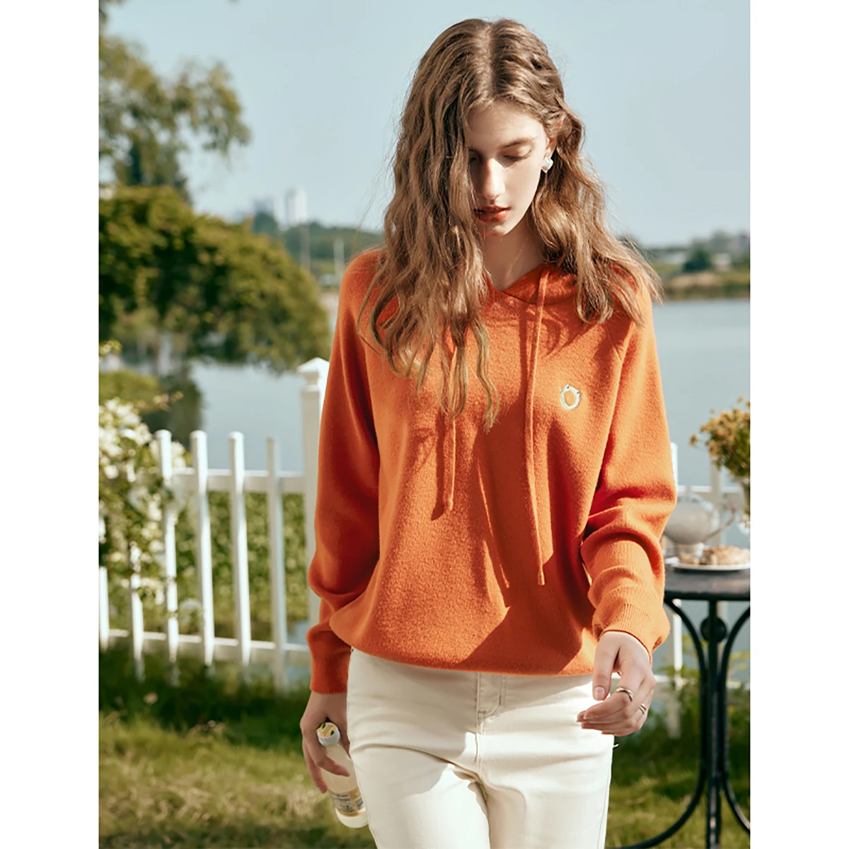 OLrain-suéter con capucha para mujer, Jersey de punto bordado con rana pequeña, Tops ajustados lisos para jóvenes, Otoño 2025, O24CZ86235