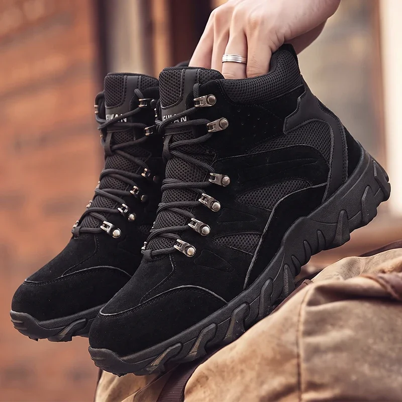 Men's Desert Combat Boots Wear-resistant Rubber Sole High Ankle Support Boots For Mountain Walking Daily Street Outfits