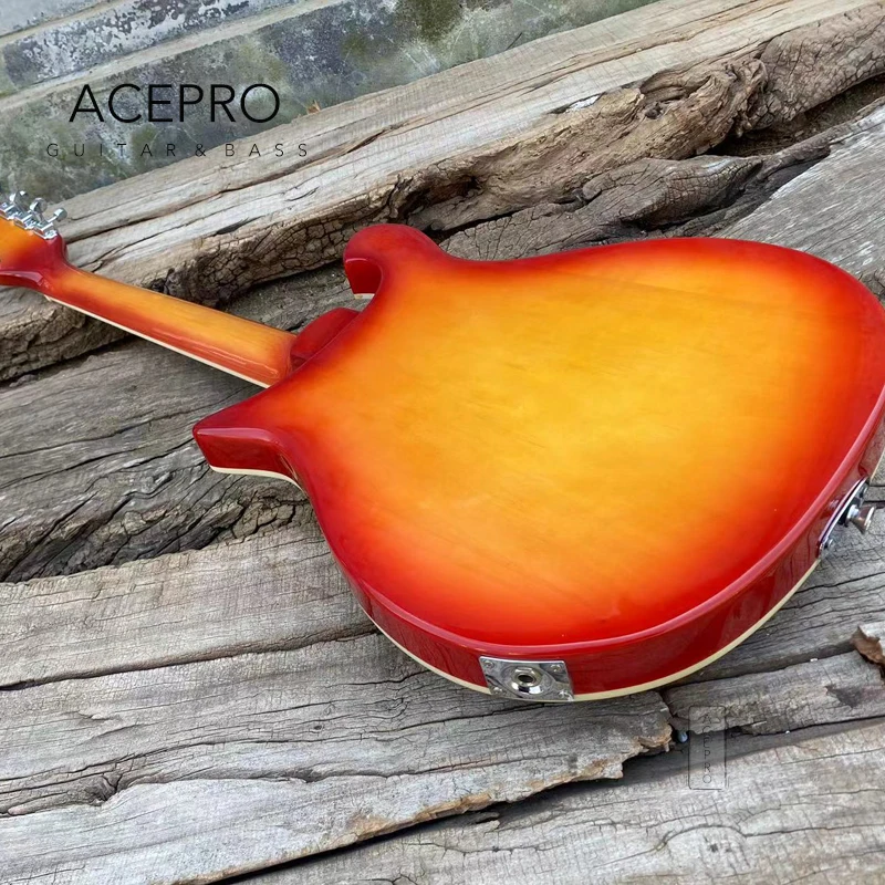 660 12 String Electric Guitar Gold Pickguard R Shaped Tailpiece Checkerboard Binding Cherry Sunburst Guitarra