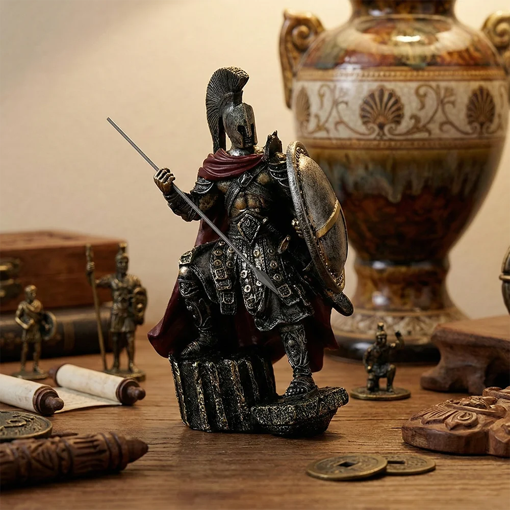 Spartanischer Krieger Harz-Figurine Griechische Soldaten-Statue mit Schwert Heim-Deko Büro-Schreibtisch-Ornament Geschenk für Männer – Detail 1