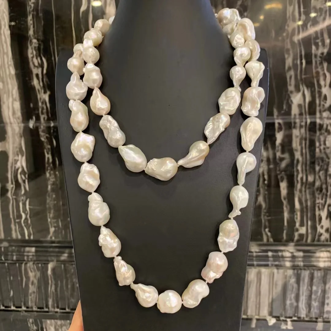 

baroque natural fresh water pearl long necklace big beads 120CM sweater necklace fine women jewelry free shipping