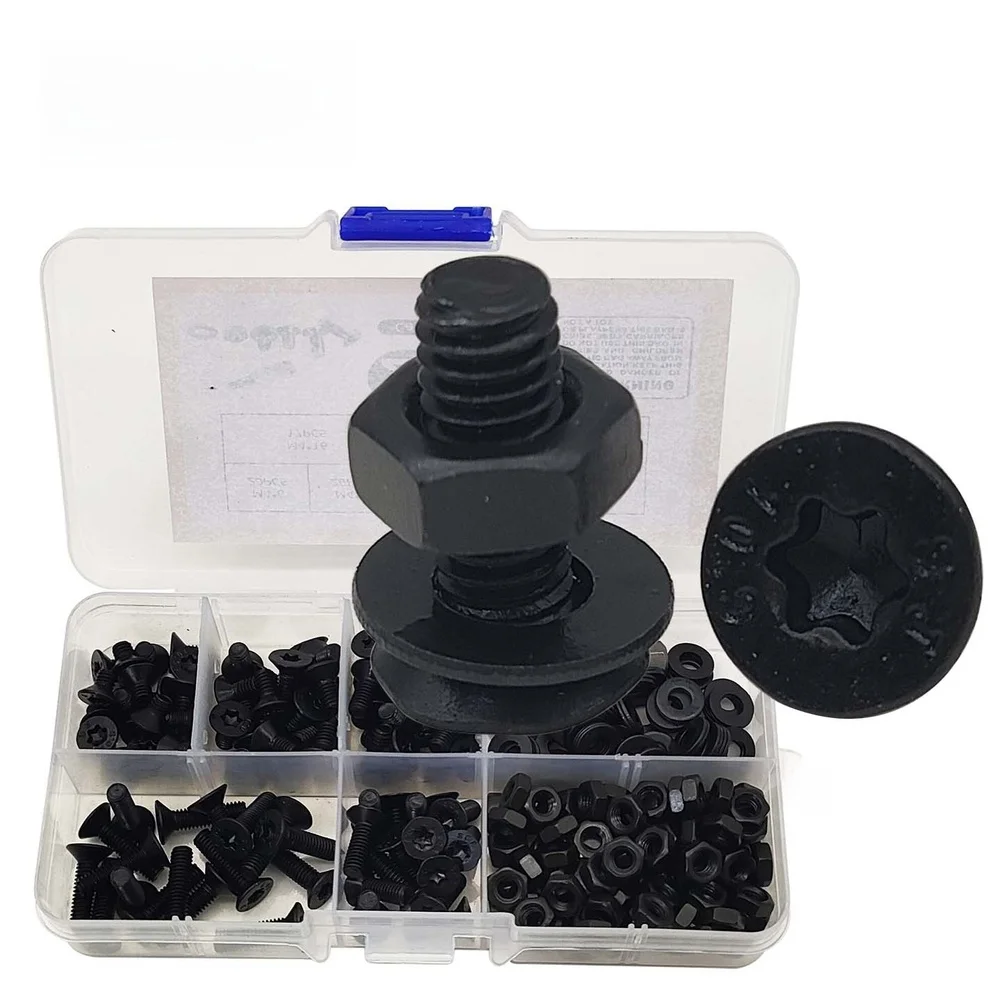 10.9 Grade Carbon Steel 4mm Countersunk Hex Socket Screw Set Black Oxide Coated Includes Washers Nuts 285 Pieces