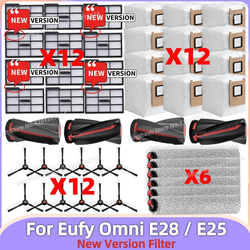 

Compatible For ( Eufy Omni E25 / E28 ) Vacuum Parts【NEW Version Filter】Main Roller Side Brush Roller Mop Cloth Dust Bag