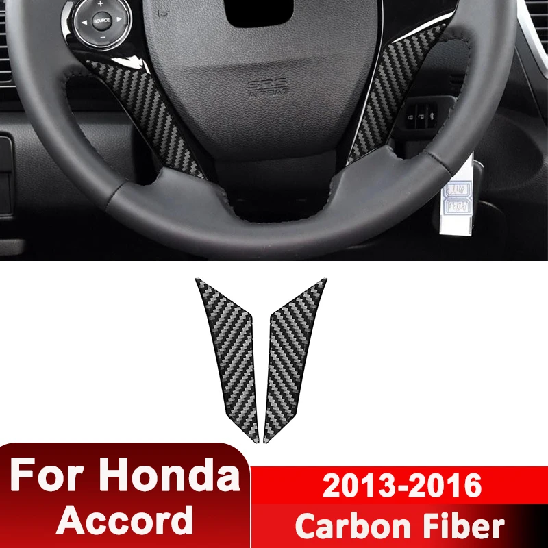 

For Honda Accord 2013-2016 Carbon Fiber 2PCS Car Steering Wheel Trim Strips Decorative Sticker Auto Interior Accessories