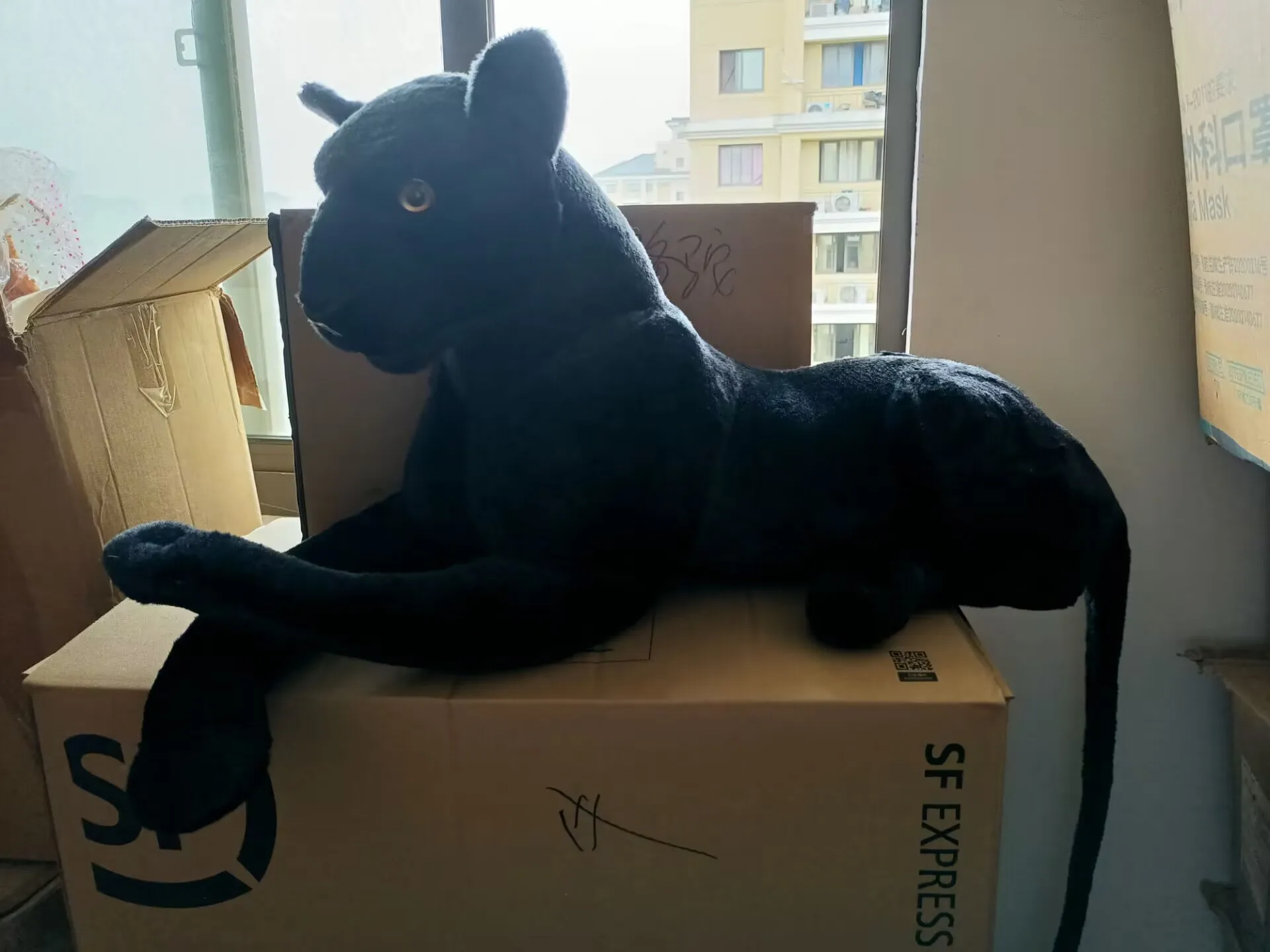 big plush black leopard toy simulation black leopard doll gift about 90cm