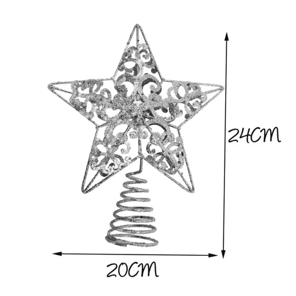 

Wrought Iron Silver Pentagram Star Christmas Tree Topper Hollow 3D Hanging Pendant Festival Christmas Party Decoration Ornament