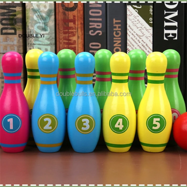 Wholesale children educational toys colorful wooden large bowling ball set