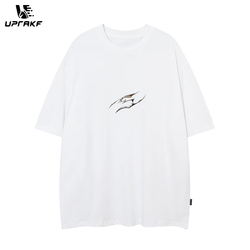 UPRAKF T Shirt Streetwear Loose Fashion Summer Hip Hop Top Short Sleeve Vintage Simple Design Black White