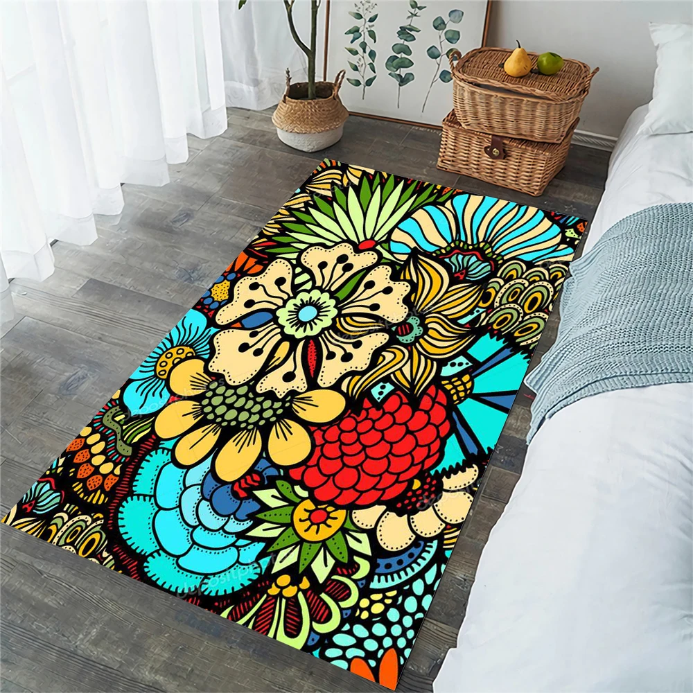 HX Retro Mandala Floor Rugs 3D Illustration Flowers Seamless Pattern Carpets for Living Room Flannel Area Rug Kitchen Mats