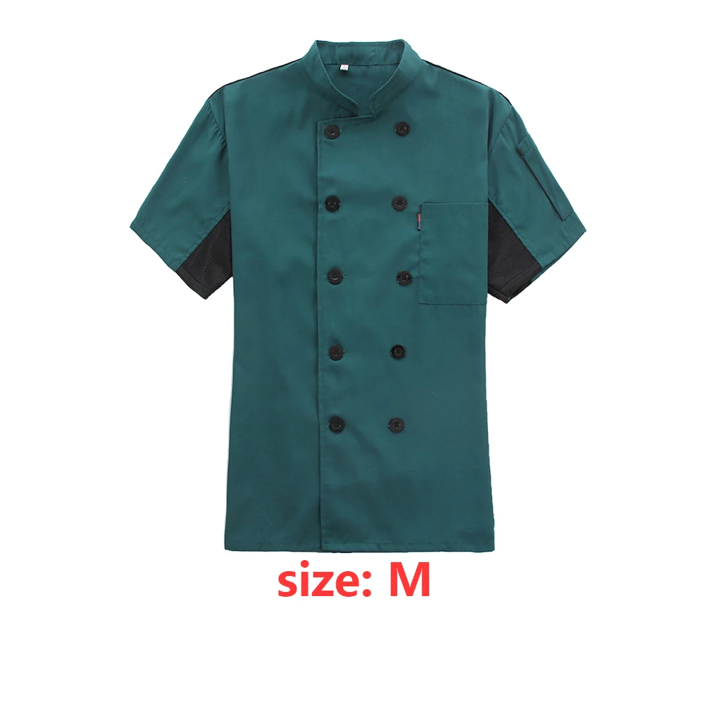 Coat Short Sleeve Cook Jacket Uniform Spring Clothes Dark Green 3XL