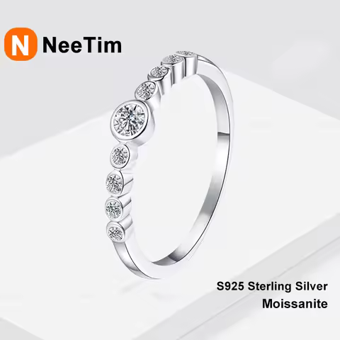 NeeTim Full Moissanite Ring Engagement Rings for Women 925 Sterling Silver with White Gold Plated Wedding Promise Eternity Band