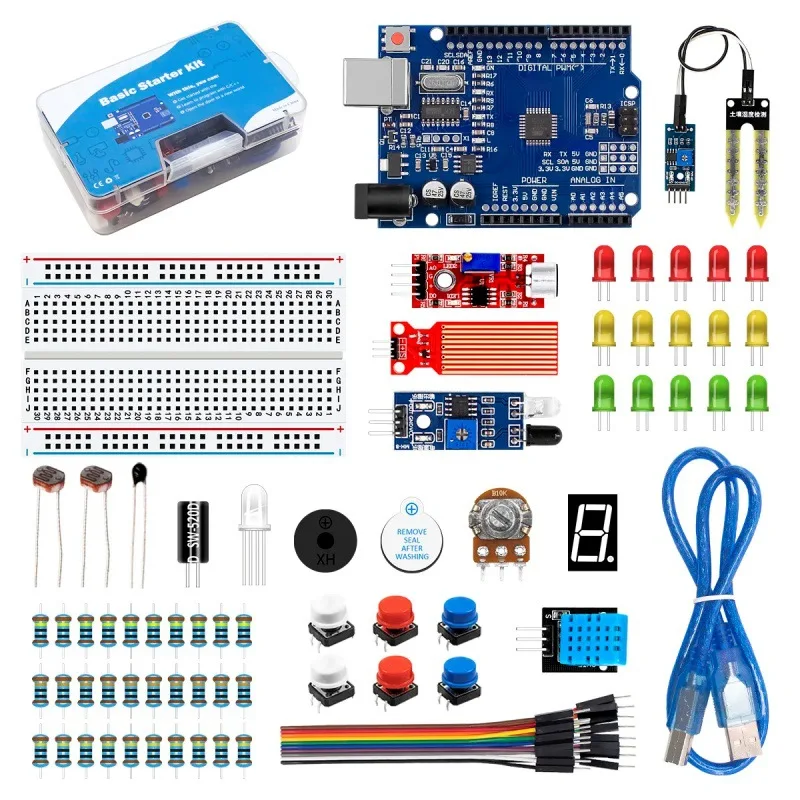 

Development Board For UNO R3 400 Hole Kit Switch Breadboard Sensor Obstacle Avoidance Module LED Lights Loose Parts