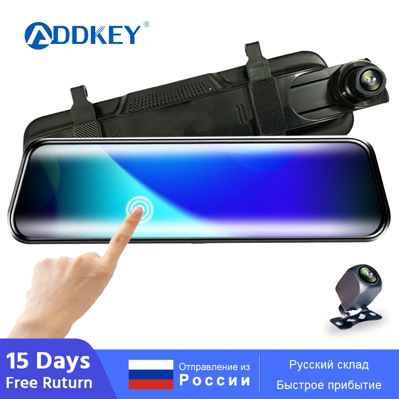 

ADDKEY 10 Inch Dual Lens 1080P Touch Screen Car DVR Stream media rearview Mirror Video Recorder 1080P rear camera Auto Dash Cam