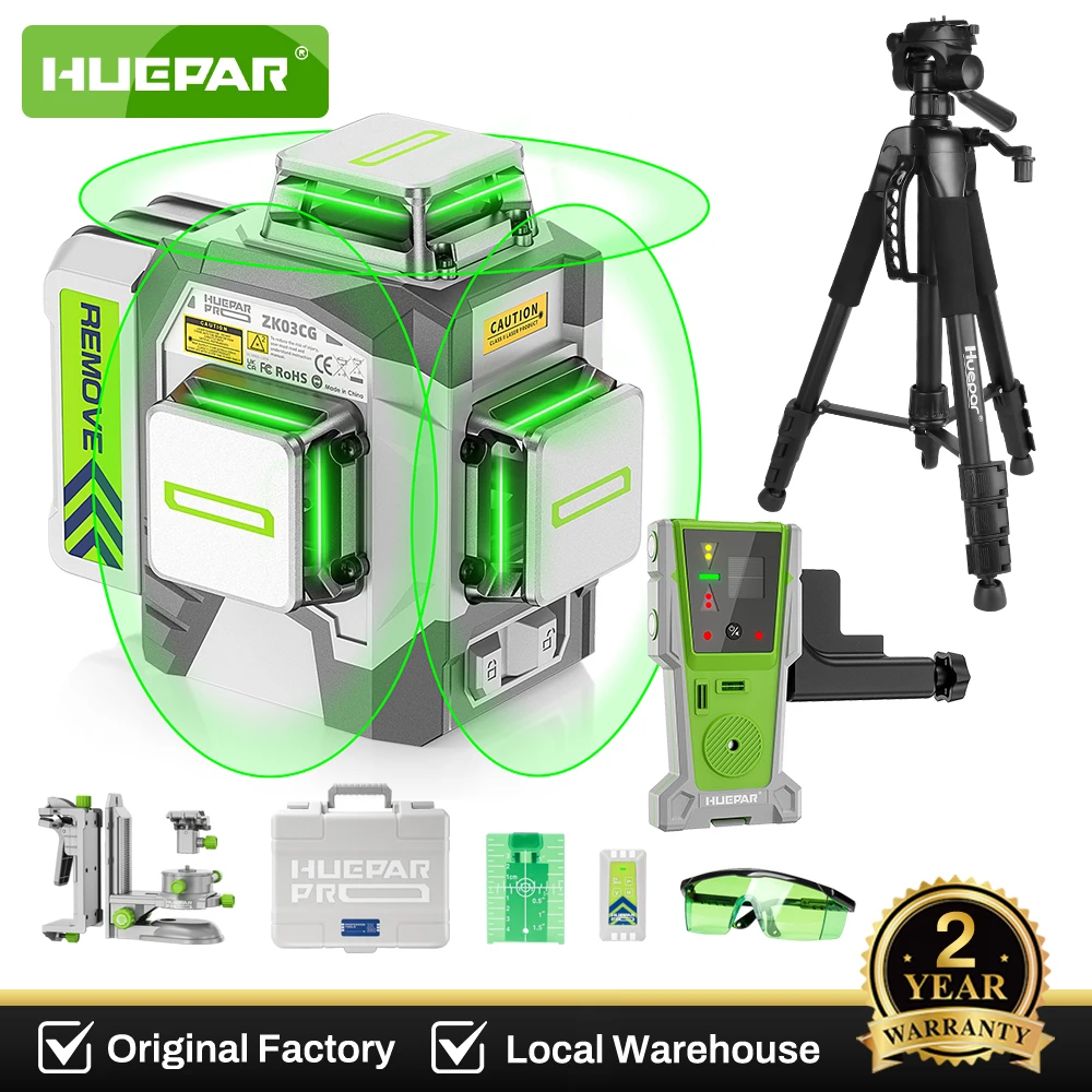 Huepar Pro 12 Líneas Nivel Láser Verde Cruz Autonivelante ± 2Mm Alta Precisión Con Trípode Detector Remoto Para Construcción Zk03 — -34%, 102.51€ Coupon, from 198.99€ – 34% descuento – €198.99
