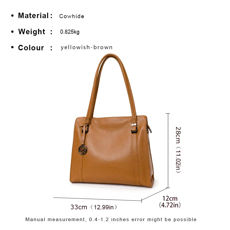 Aidrani Leisure large capacity women\'s shoulder and underarm bag, made of soft cowhide, yellow brown