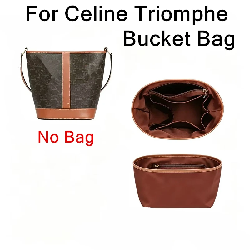 Bag Inner Liner Organizer Accessory Fit For Celine Triomphe Bucket Satin Insert Pocket Expand Storage Space Fix Shape Lining