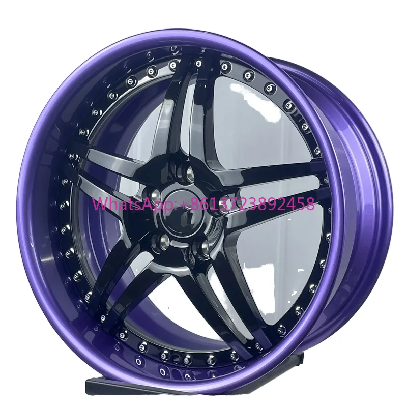 

New Design China Factory Customizable 18"-24"Inch 5 Spoke Polished Purple Barrel Black Wheel Face Forged 2 Piece Wheels