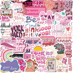 50pcs Pink Motivational Phrases Cartoon Graffiti Stickers Phone Guitar Laptop Notebook Suitcase Water Bottles Waterproof Sticker