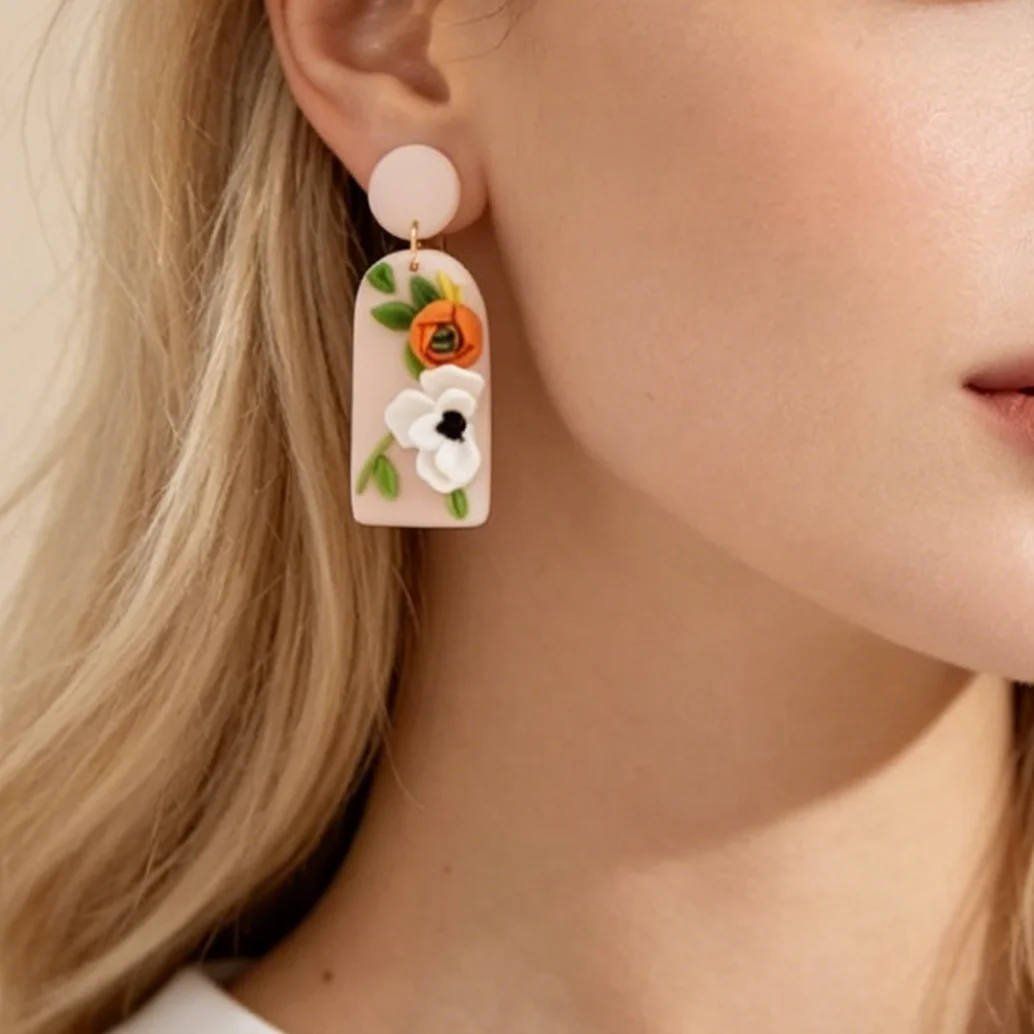 Floral Multi-Colors Dangle Earrings Spring Summer Boho Handmade Polymer Clay Layers Women's Accessories Gifts For Party Holiday