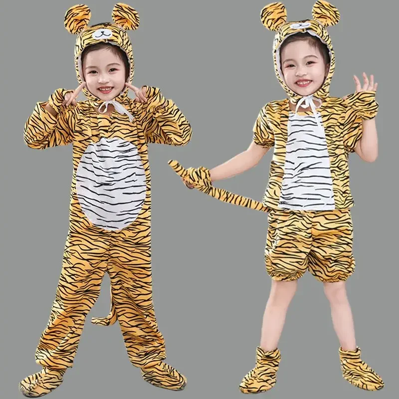 Children Cute Tiger Cosplay Costume Girls Long Sleeve Tiger Animal Outfit Child Cartoon Tiger Hallowmas Party Costume