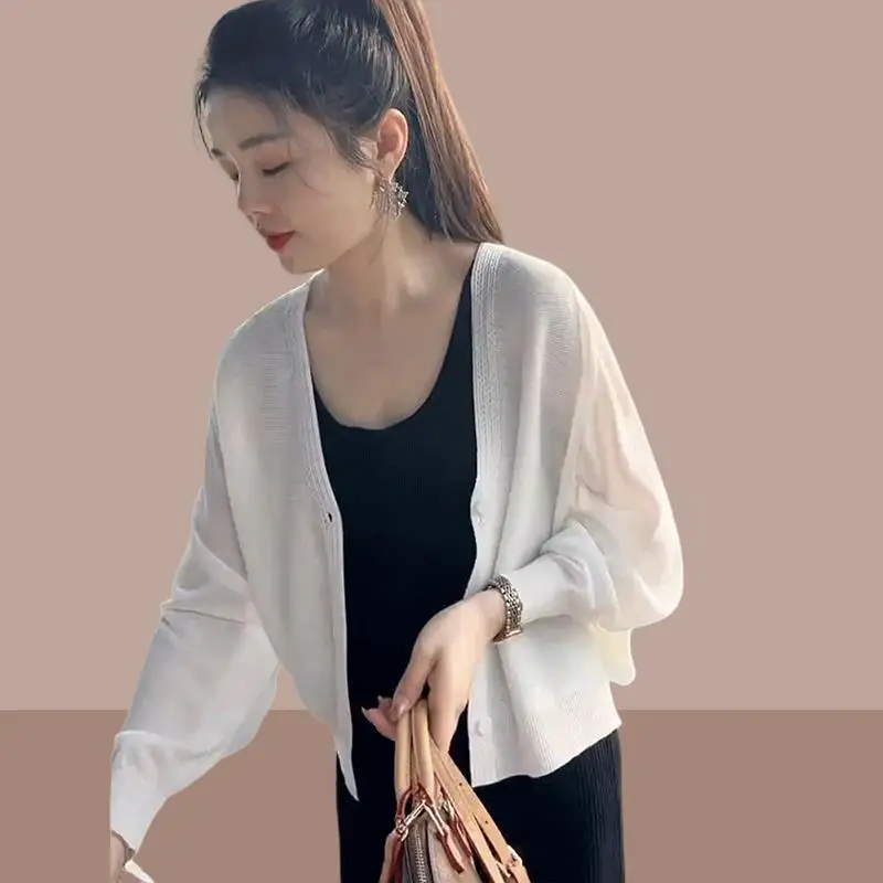 

Summer 2026 New Ice Silk Knitted Women's Light Jacket with Strap Vest Top Sun Protection Thin Outerwear Cover up Small Coat