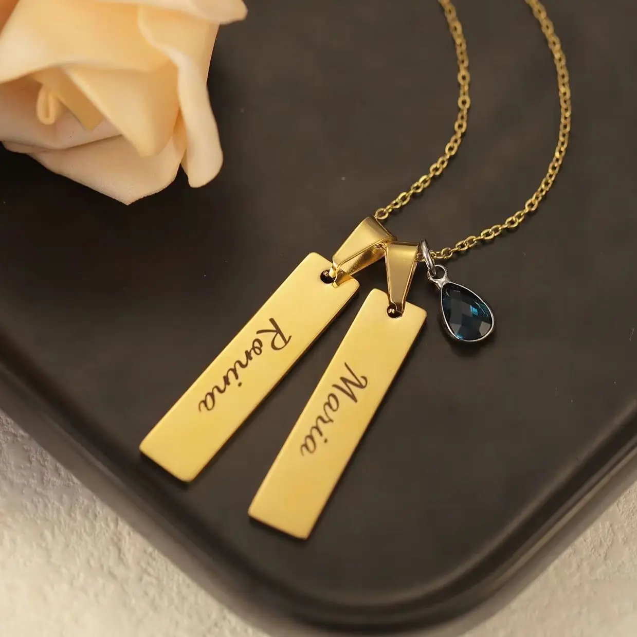 

Personalized Engraved Name Date Coordinate Necklace With Birthstone Multiple Kids Name Pendant Unique Christmas Jewelry for Mom