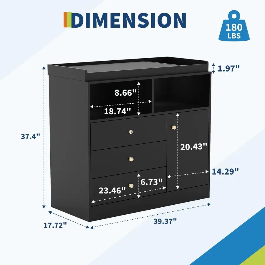 خزانة طاولة متغيرة، محطة تغيير حفاضات خشبية مع رفين مفتوحتين، 3 أدراج، وخزانة واحدة، وخزائن أطفال حديثة لـ N #3
