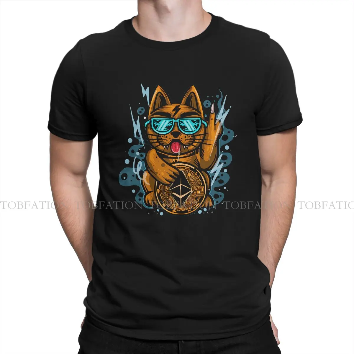 Hip Pop Cat Hipster TShirts Lucky Cat Male Harajuku Pure Cotton Tops T Shirt O Neck Oversized