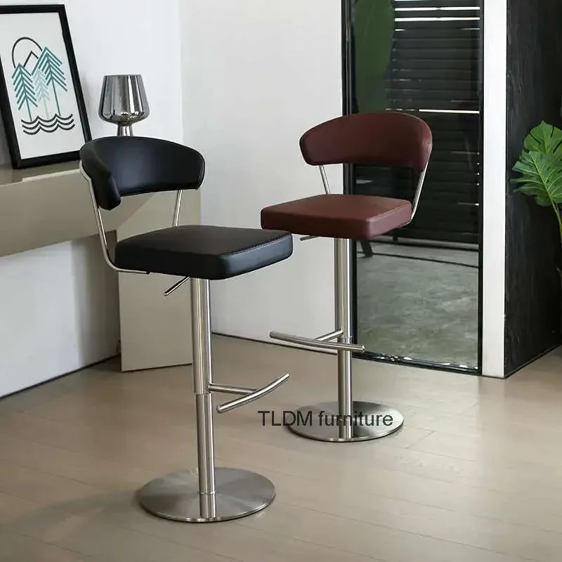 American Stainless Steel Bar Chairs Home Lifting High Bar Stools Modern Simple Rotating Dining Chairs for Kitchen Bar Furniture