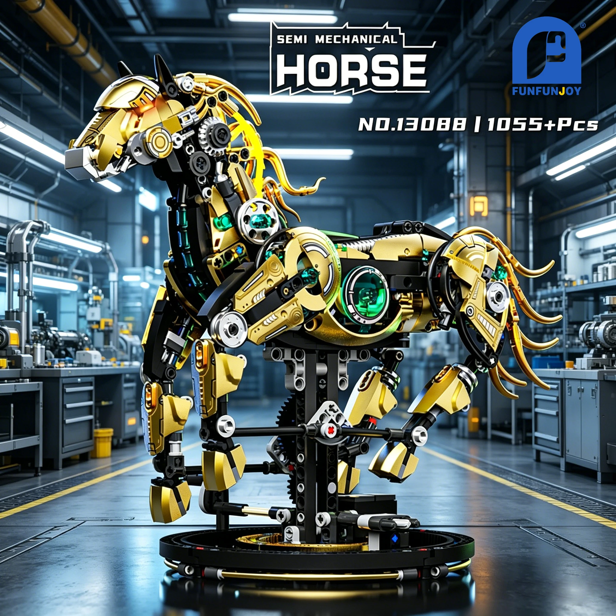 

1055PCS Mechanical Horse Building Blocks with LED Lights & Movable Parts, Decorative Ornament, Gift for Adults