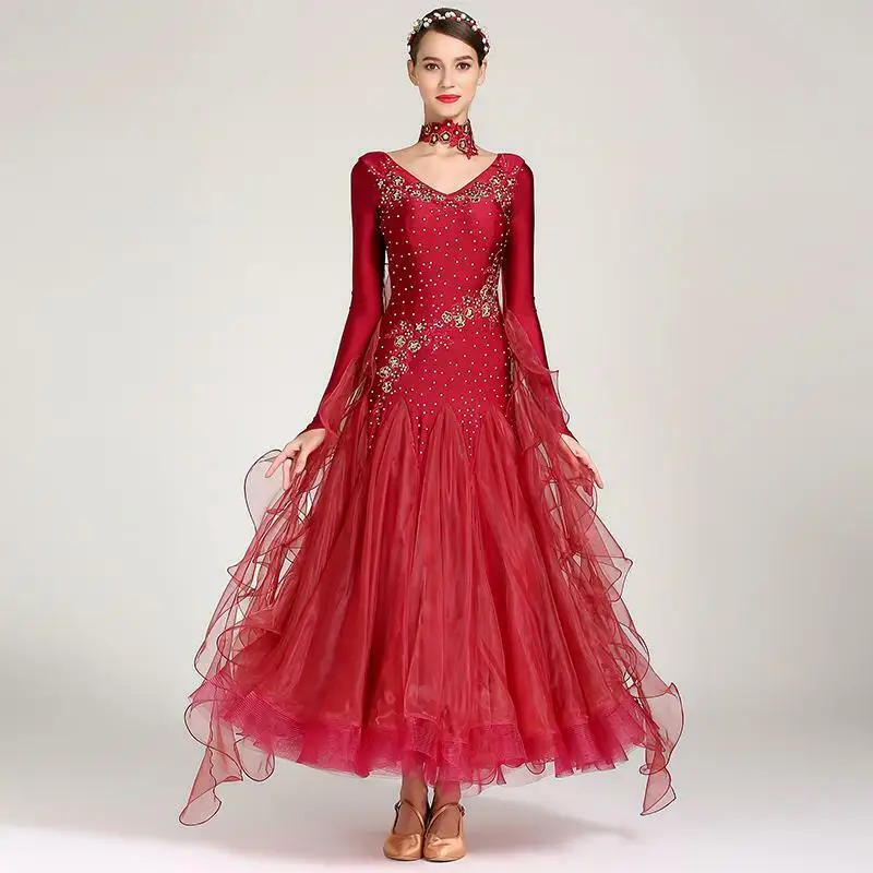 

NEW Ladies Modern Waltz Tango Latin Ballroom Competition Dance Dress rhinestone dress standard dress #HB195