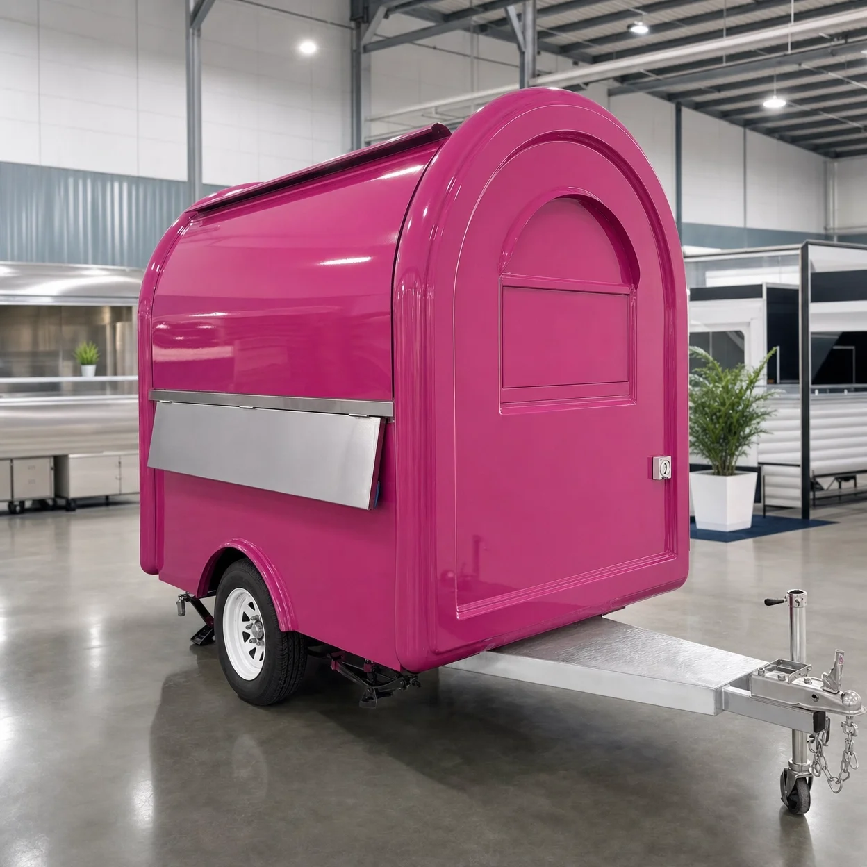 

High Yield Round Mobile Beverage Cart Streamlined Food Trailer Fiberglass Concession For Tourist Areas