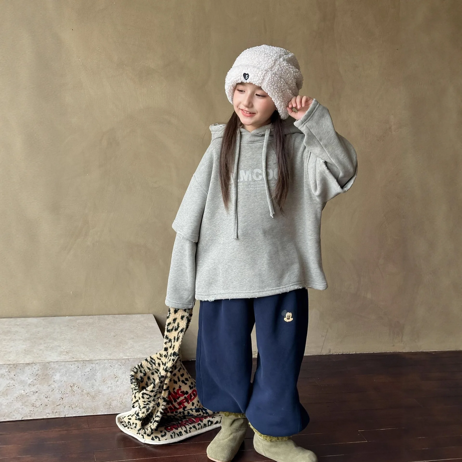 Korean Winter Children Girls Hoodies Letter Printed Spliced Long Sleeve Kids Girls Sweatshirt Hooded Toddler Baby Girl Pullovers