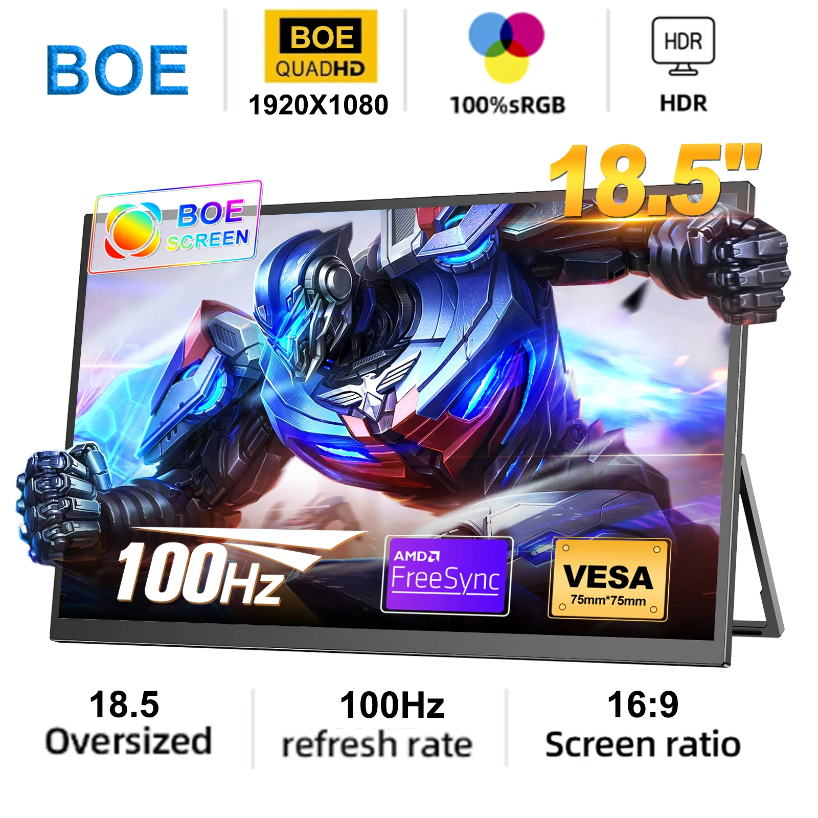 HOWENS 18.5inch Display 1920*1080P 100Hz HDMI Type C Gaming Portable Monitor for Phone,NS, PS5, XBOX, PC, Laptop Extend Screen