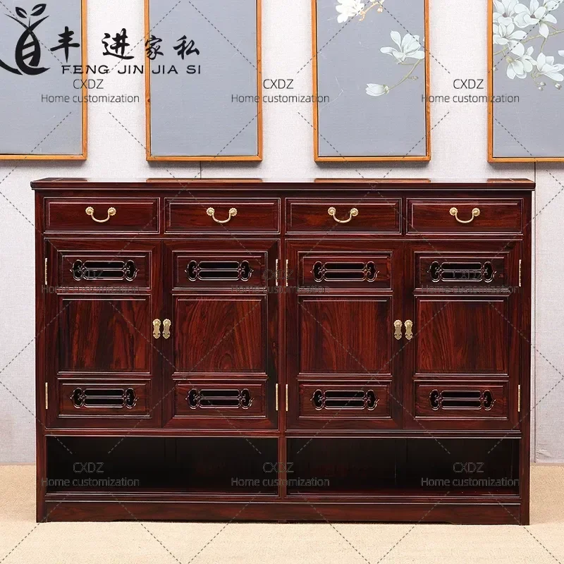 National Standard Mahogany Shoe Cabinet Foyer Storage Rack with Door Indonesian Black Sour Branch Rosewood Chinese Carved