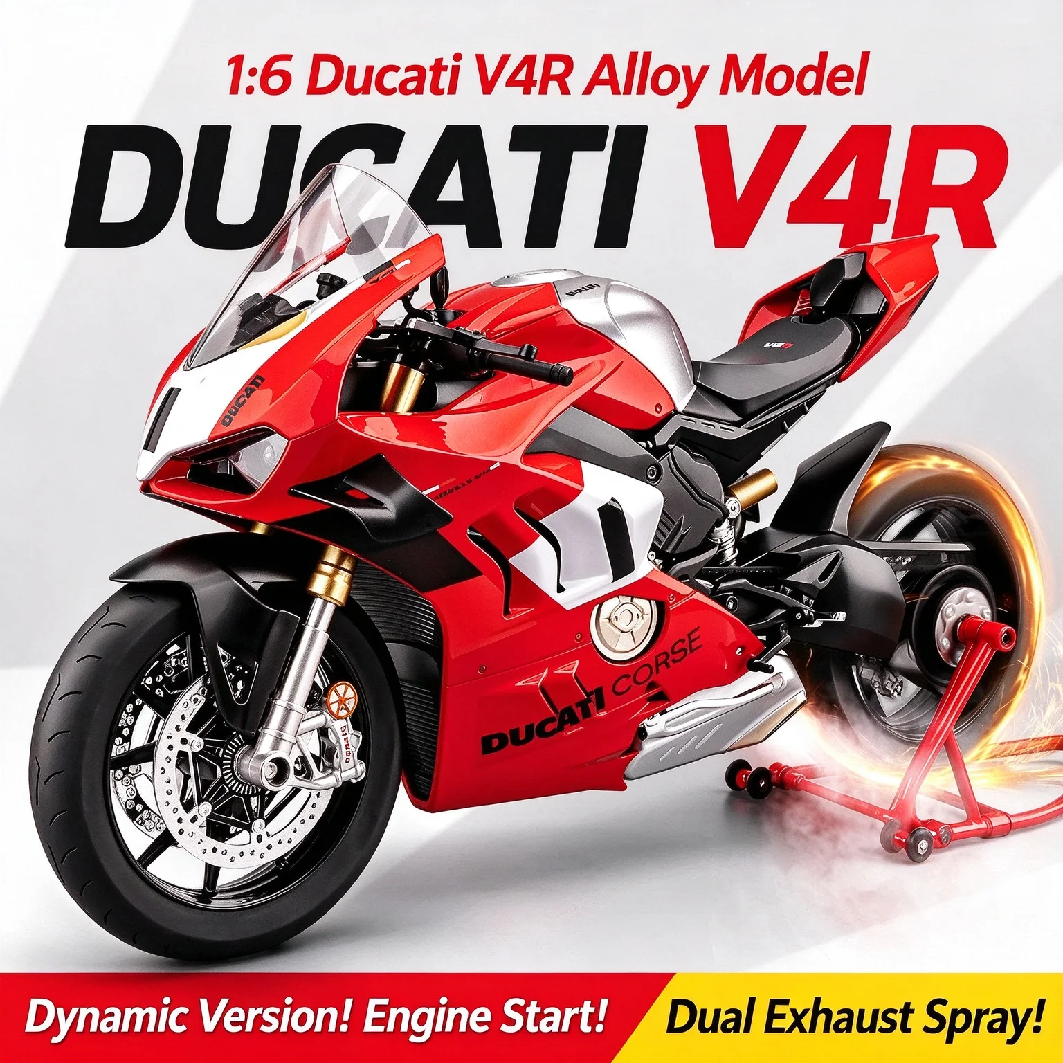1:6 Scale Alloy Motorcycle Model, Ducati & Kawasaki Locomotive Toy with Simulated Start Spray, Gift for Boys